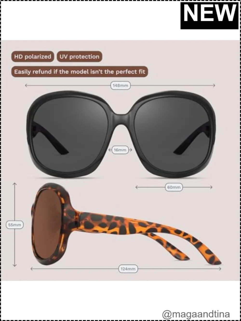 Oversized Polarized Sunglasses Women Retro Bug Eye UV400 Protection